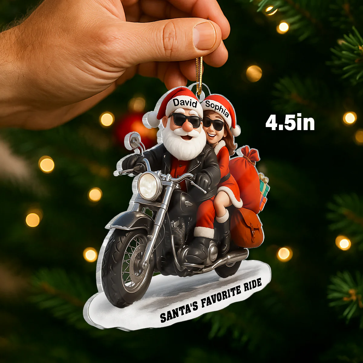 Bikers Santa Couple Riding Partners for Life - Personalized Acrylic Ornament - Gift for Him, Gift for Her - Image 2