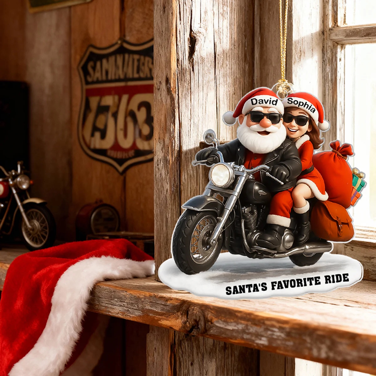 Bikers Santa Couple Riding Partners for Life - Personalized Acrylic Ornament - Gift for Him, Gift for Her - Image 9