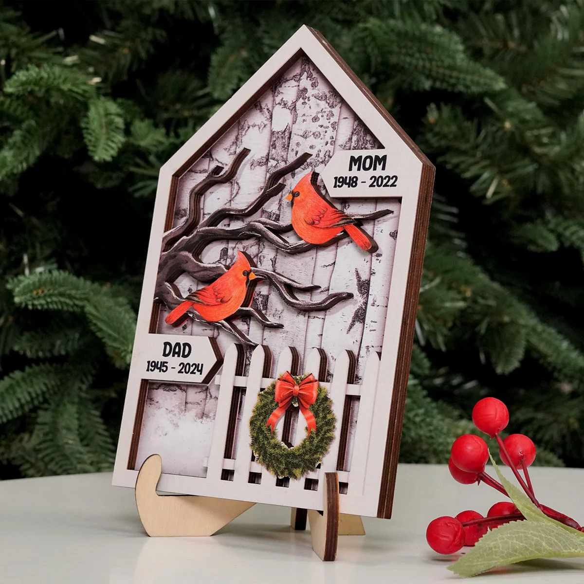 Birch Tree Memorial Christmas 2-Layer Wooden Plaque, Christmas Decoration - Image 3