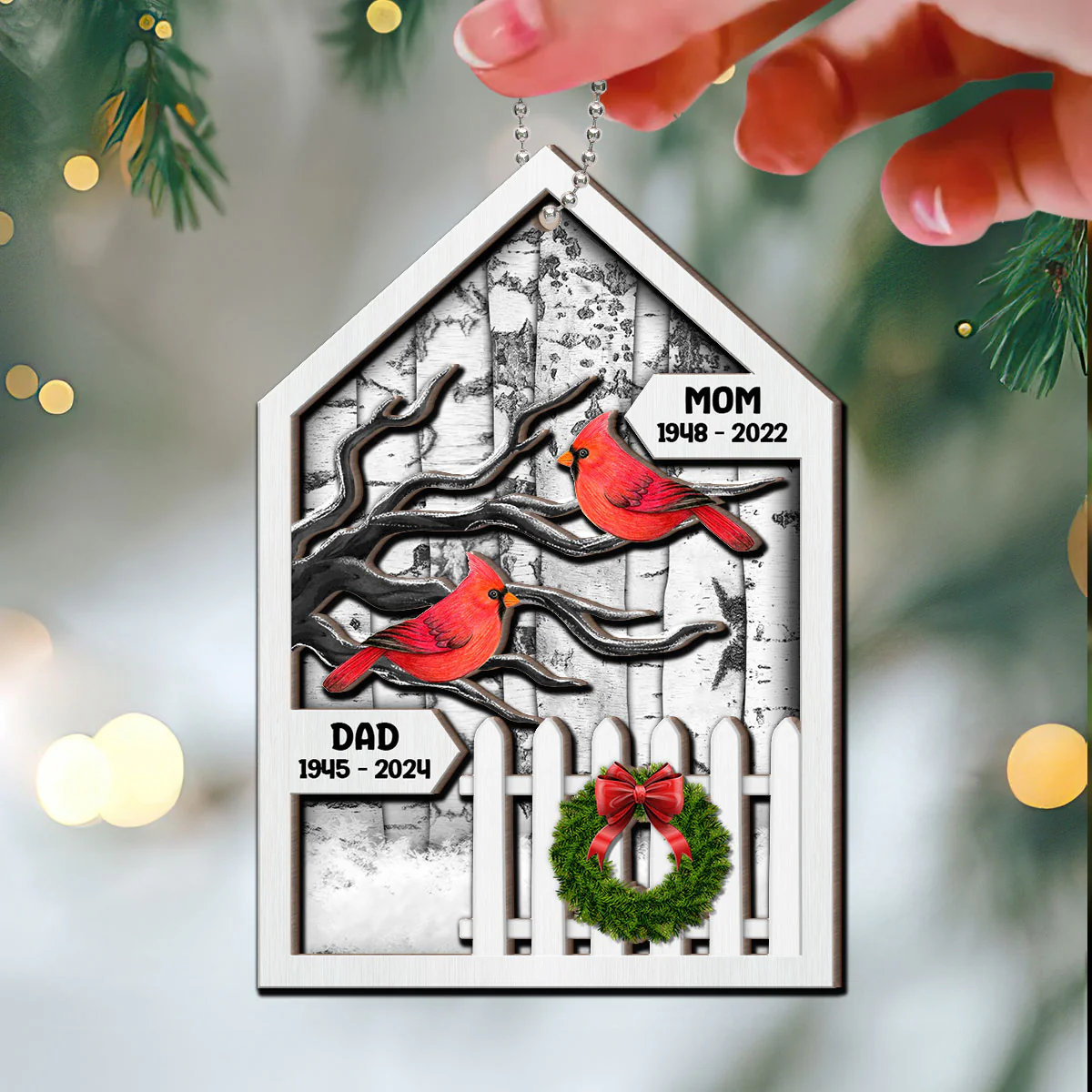 Birch Tree Memorial Christmas Personalized 2-Layer Wooden Ornament, Christmas Decoration - Image 3