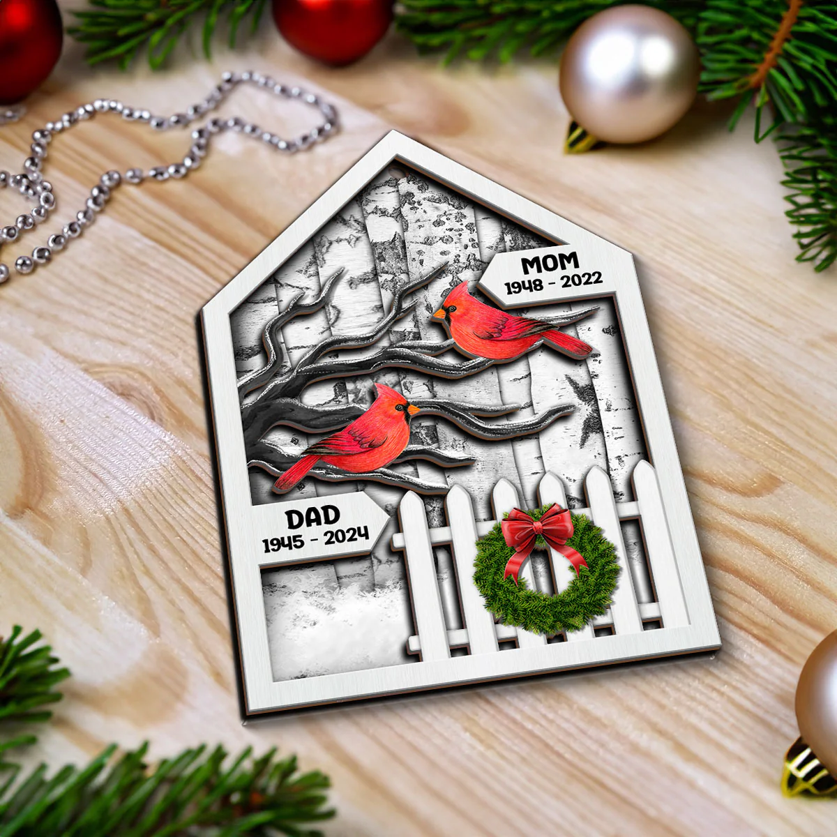 Birch Tree Memorial Christmas Personalized 2-Layer Wooden Ornament, Christmas Decoration - Image 4