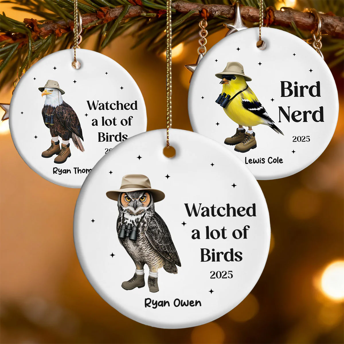 Bird Nerd Watched A Lot Of Birds - Personalized Ceramic Ornament - Gift for Bird Lover, Bird Watcher, Twitcher - Image 3