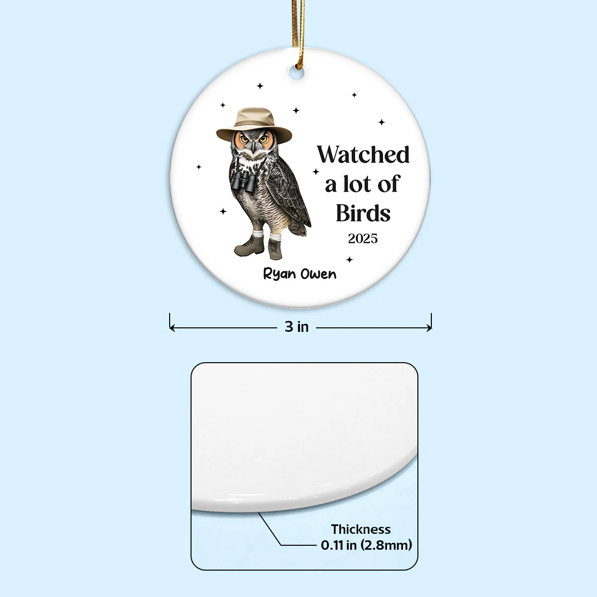 Bird Nerd Watched A Lot Of Birds - Personalized Ceramic Ornament - Gift for Bird Lover, Bird Watcher, Twitcher - Image 4