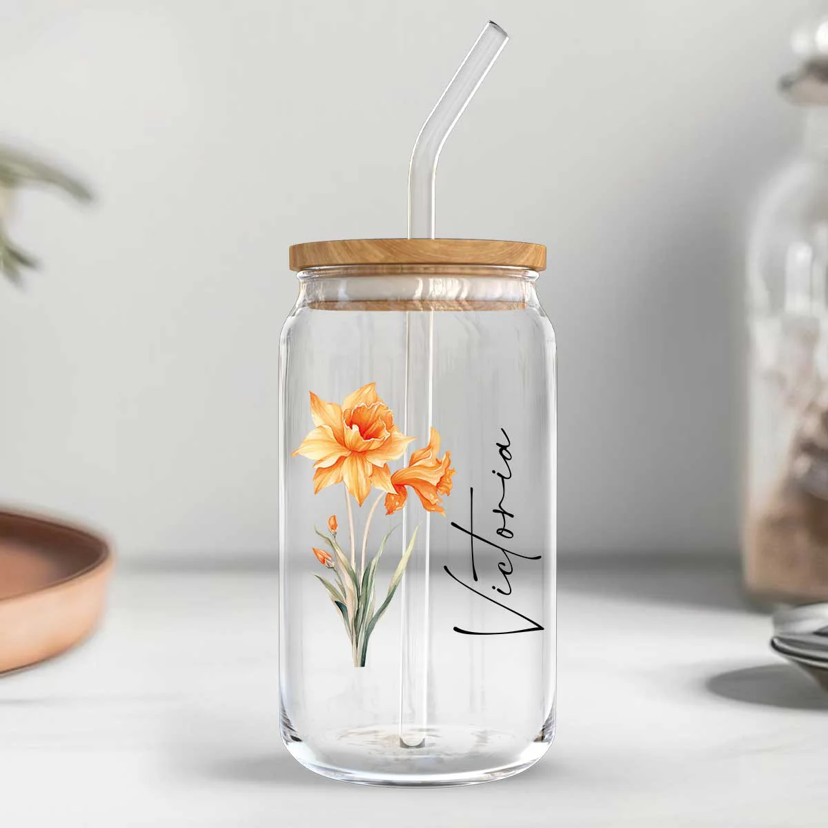 Birth Flower With Name Birthday Gift for Best Friend Birthday Gift For Mom Grandma Daughter Granddaughter Pampering Gift Personalized Clear Glass Can - Image 3