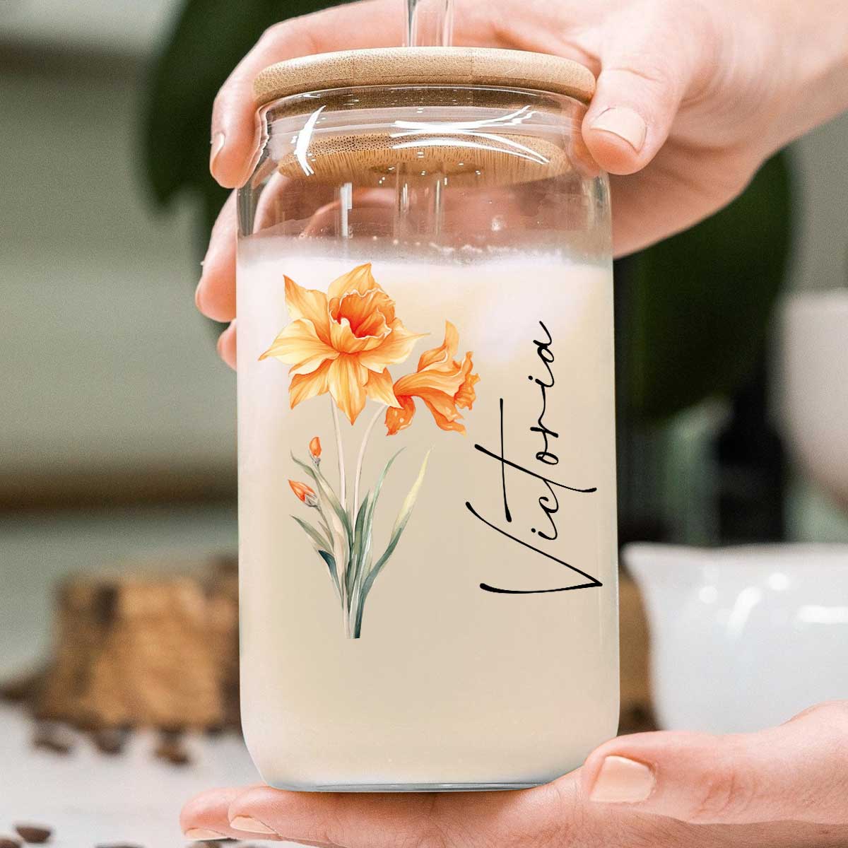 Birth Flower With Name Birthday Gift for Best Friend Birthday Gift For Mom Grandma Daughter Granddaughter Pampering Gift Personalized Clear Glass Can - Image 4