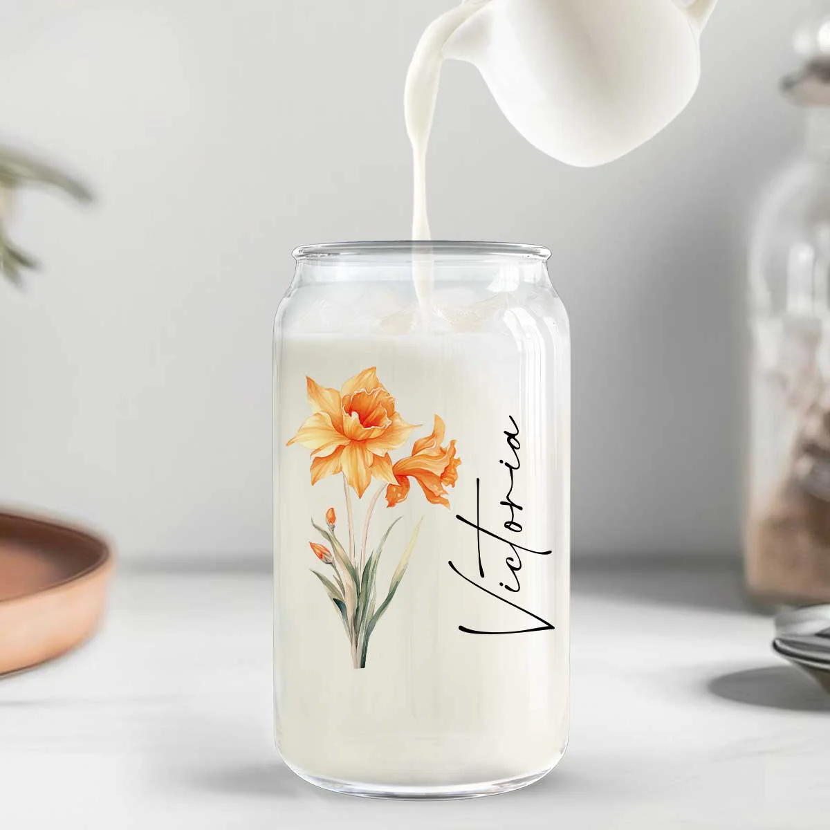 Birth Flower With Name Birthday Gift for Best Friend Birthday Gift For Mom Grandma Daughter Granddaughter Pampering Gift Personalized Clear Glass Can - Image 5