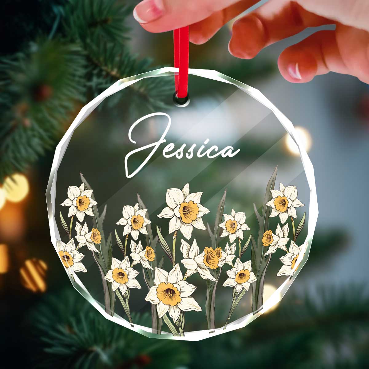 Birth Month Flower Best Friend Name Personalized Glass Ornament, Birthday Christmas Wedding Gift For Best Friends - Image 2