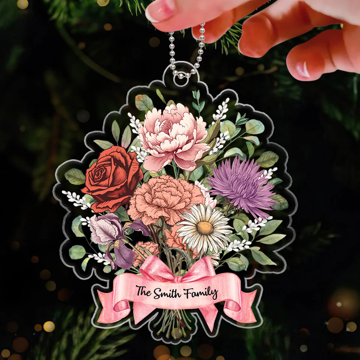 Birth Month Flower Bouquet Family Besties Personalized Acrylic Ornament, Christmas Decor - Image 4