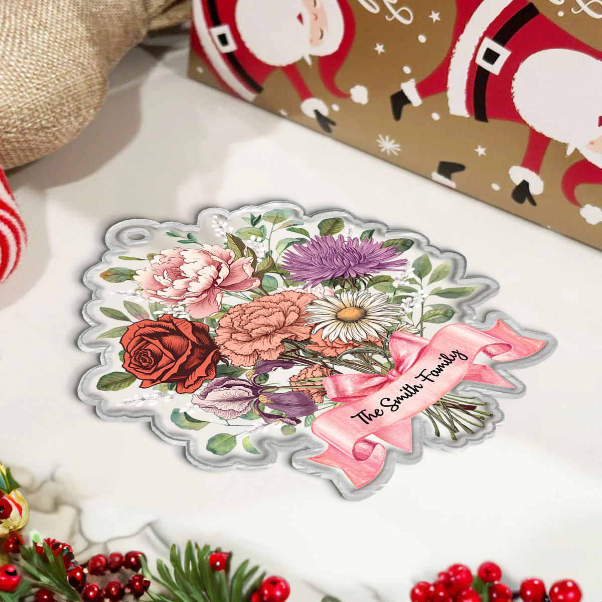 Birth Month Flower Bouquet Family Besties Personalized Acrylic Ornament, Christmas Decor - Image 5
