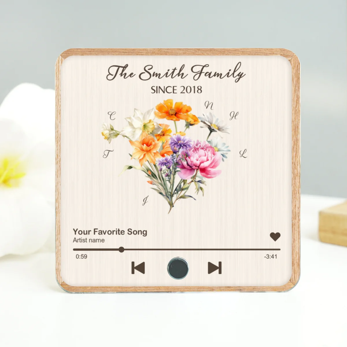 Birth Month Flower Bouquet Family Name Personalized Music Fridge Magnet - Image 10
