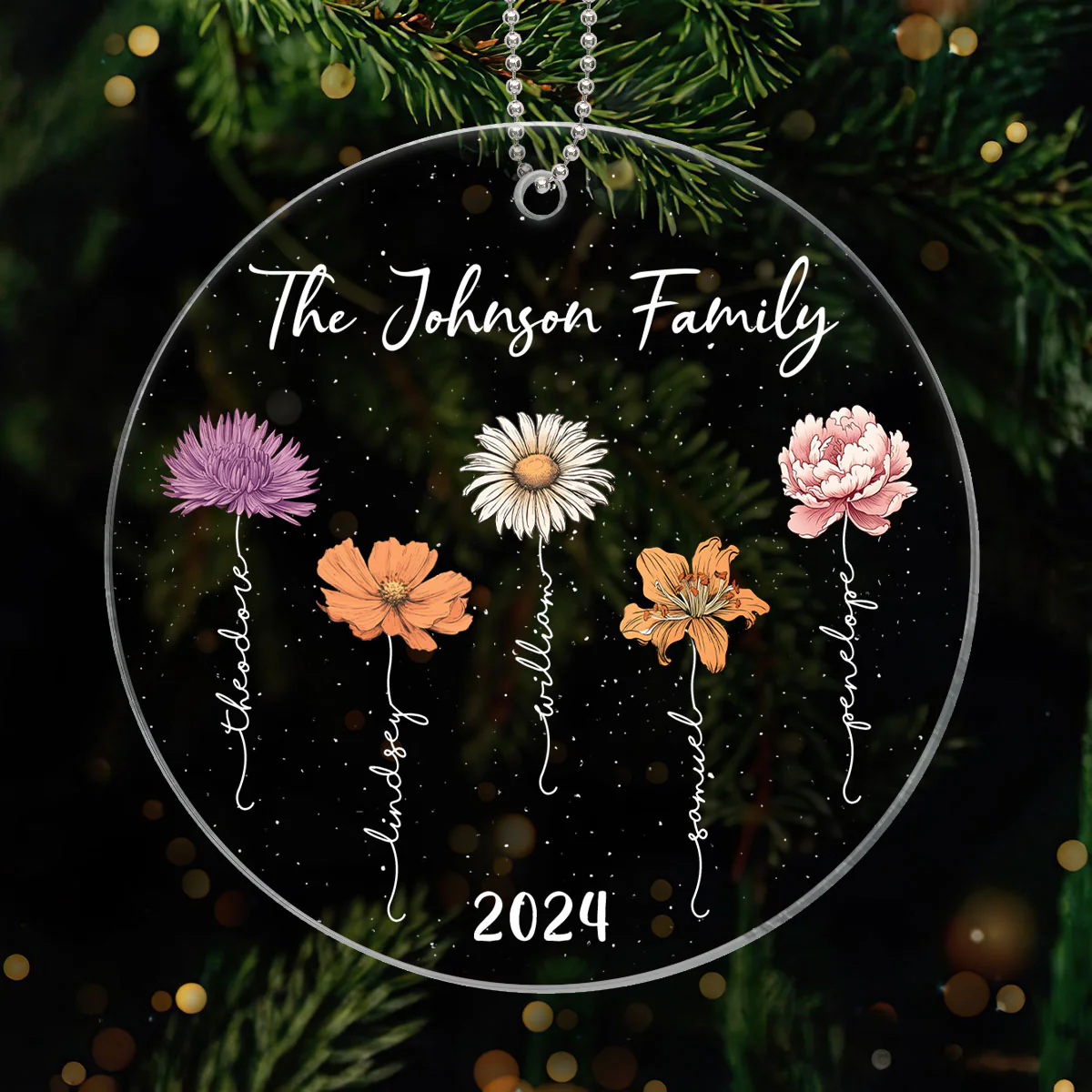 Birth Month Flower Christmas Family Personalized Acrylic Ornament