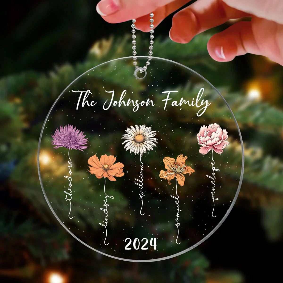 Birth Month Flower Christmas Family Personalized Acrylic Ornament - Image 3