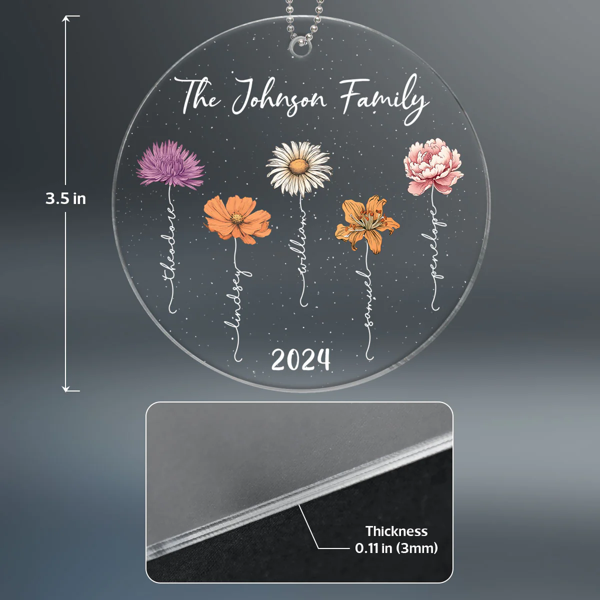Birth Month Flower Christmas Family Personalized Acrylic Ornament - Image 4
