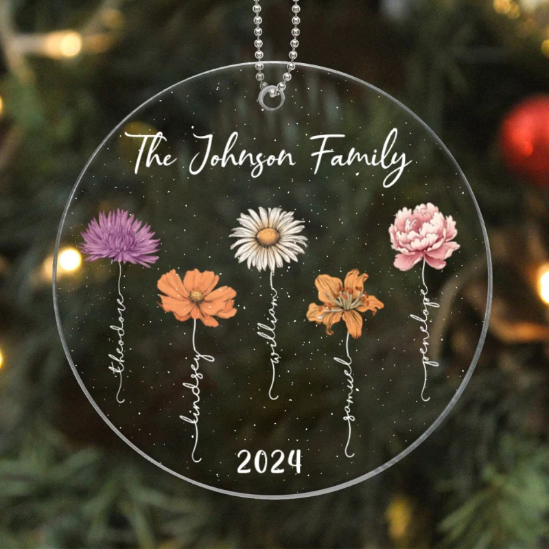 Birth Month Flower Christmas Family Personalized Acrylic Ornament - Image 5