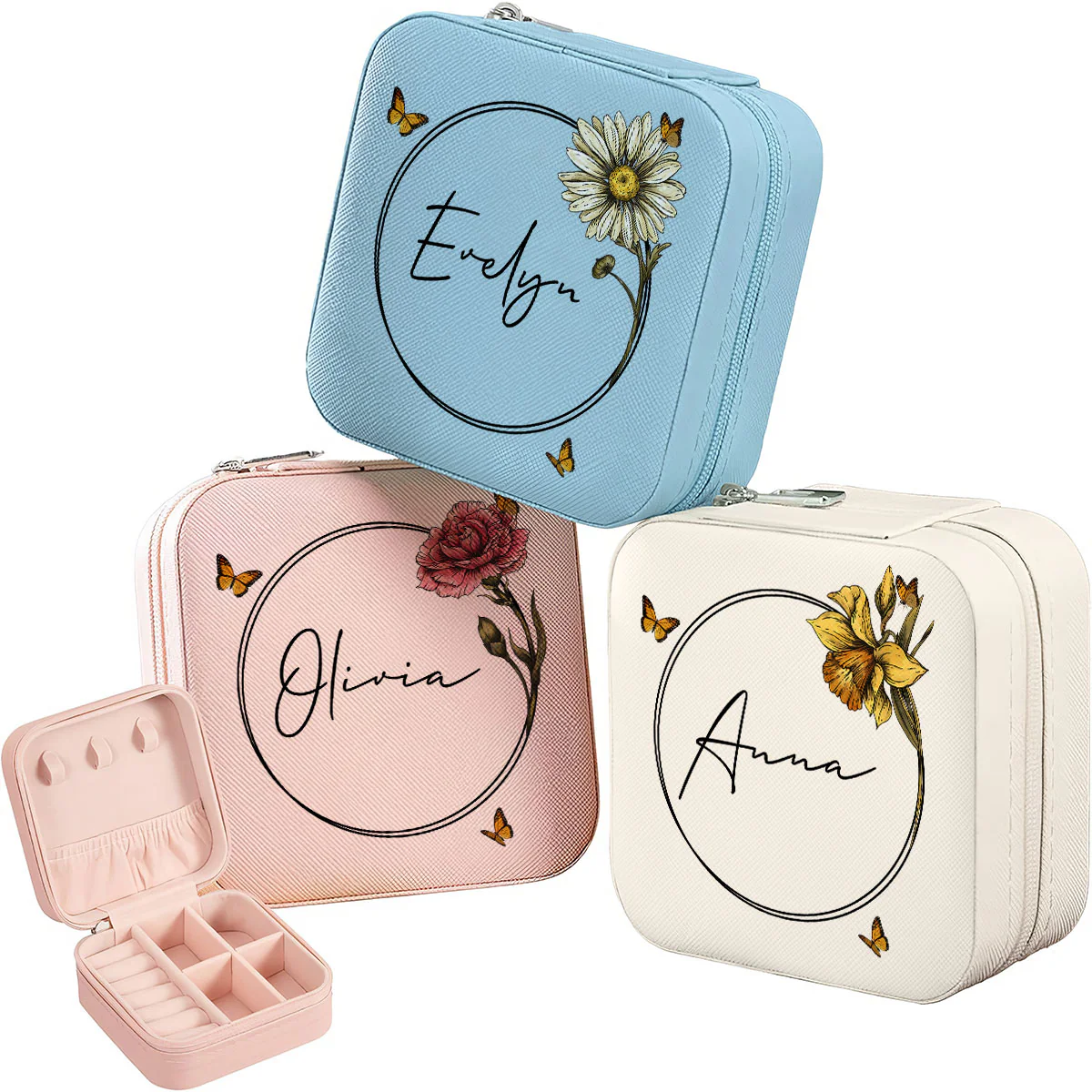 Birth Month Flower Custom Name Personalized Jewelry Box, Gift for Her, Gift For Friends, Mother's Day Birthday Gift - Image 3