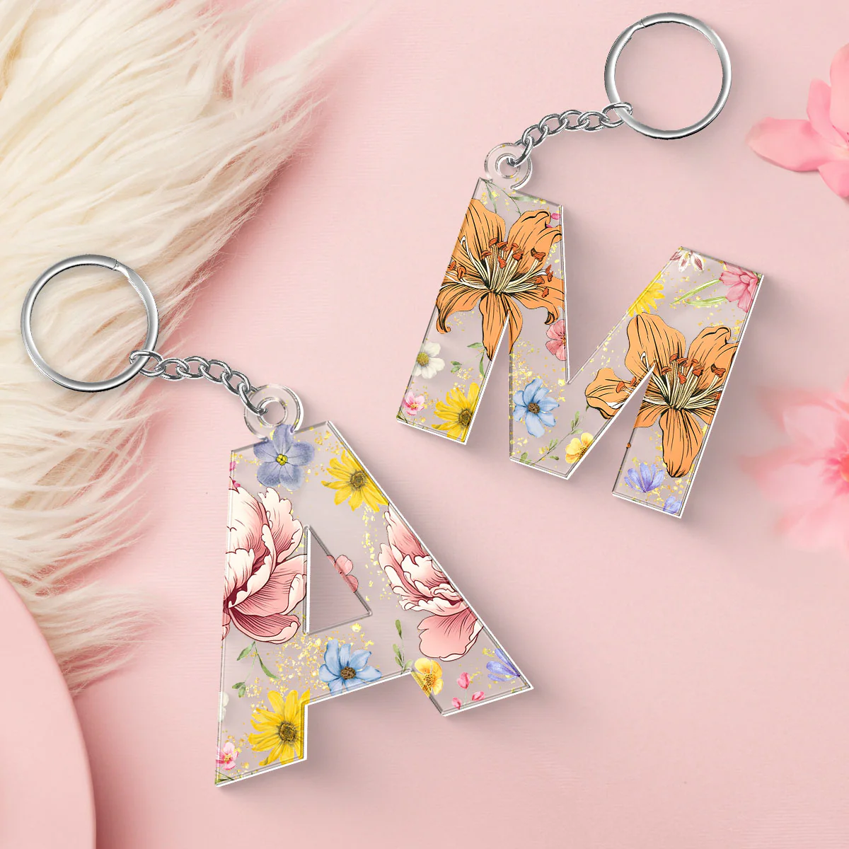 Birth Month Flower Initial Letter Personalized Acrylic Keychain, Gift For Her - Image 3