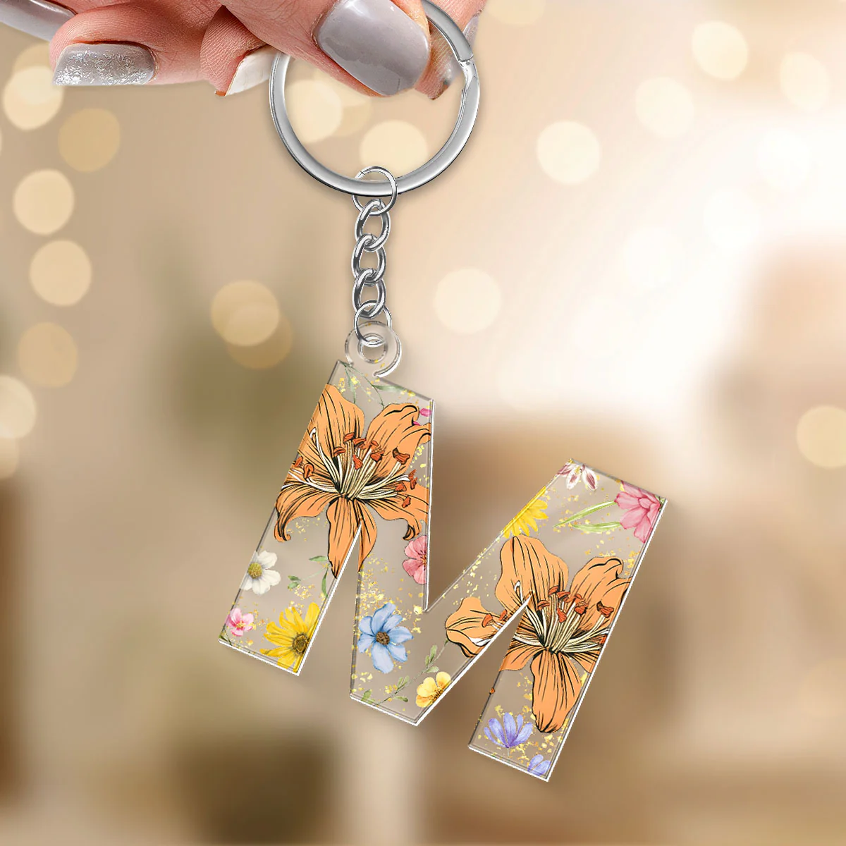 Birth Month Flower Initial Letter Personalized Acrylic Keychain, Gift For Her - Image 4