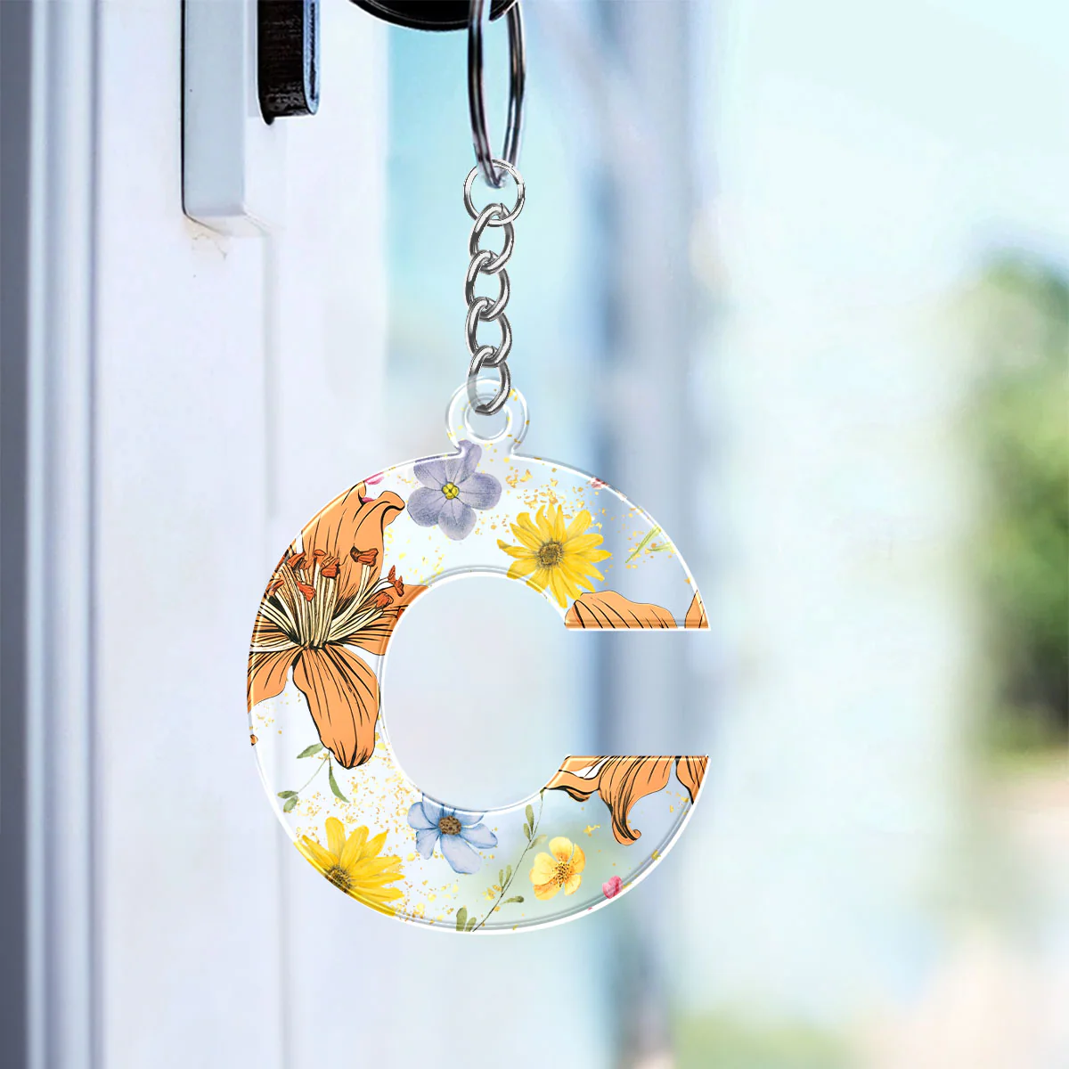 Birth Month Flower Initial Letter Personalized Acrylic Keychain, Gift For Her - Image 5