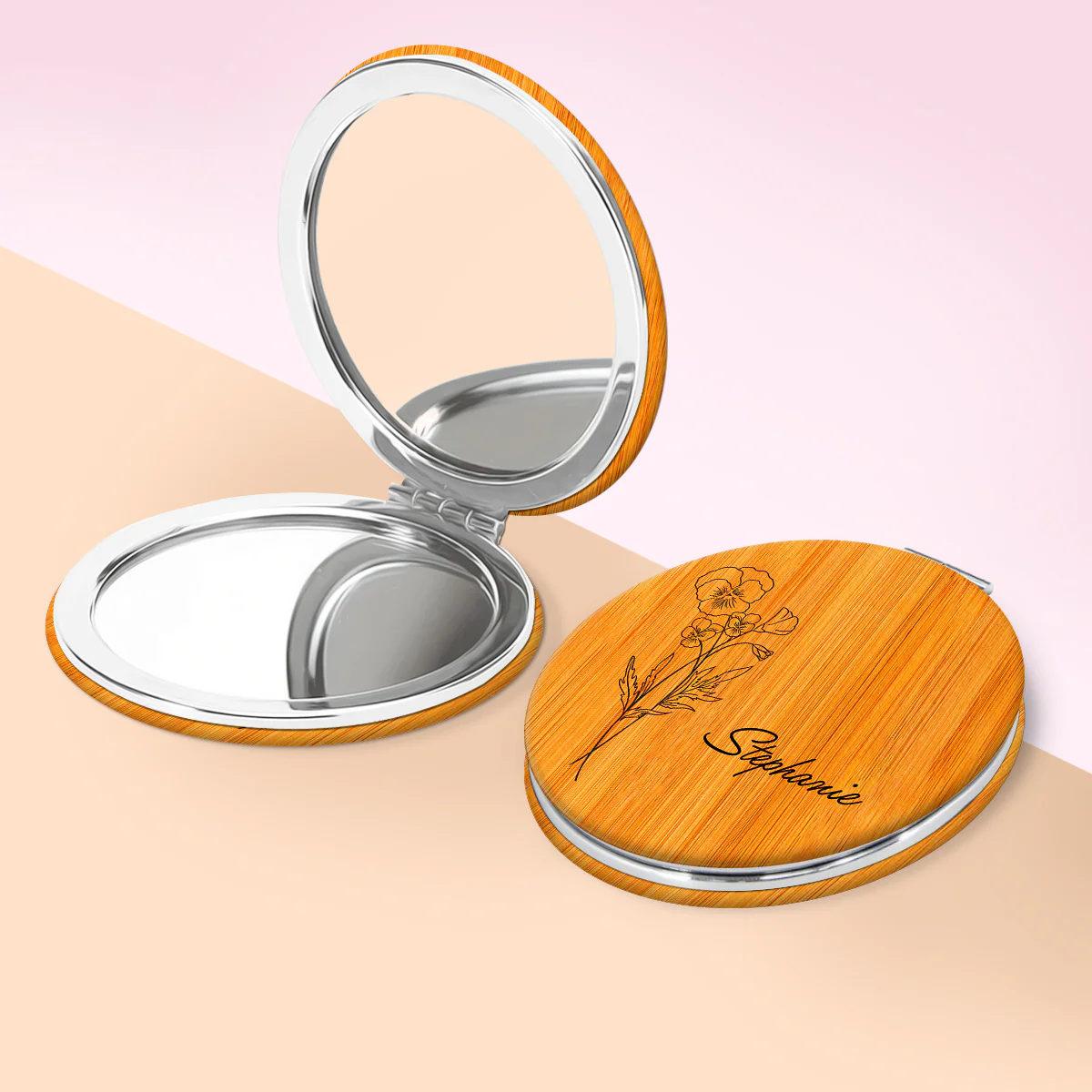 Birth Month Flower Personalized Circle Compact Mirror, Travel Size Mirror, Birthday Gifts, Birth Flower Gift - Image 3