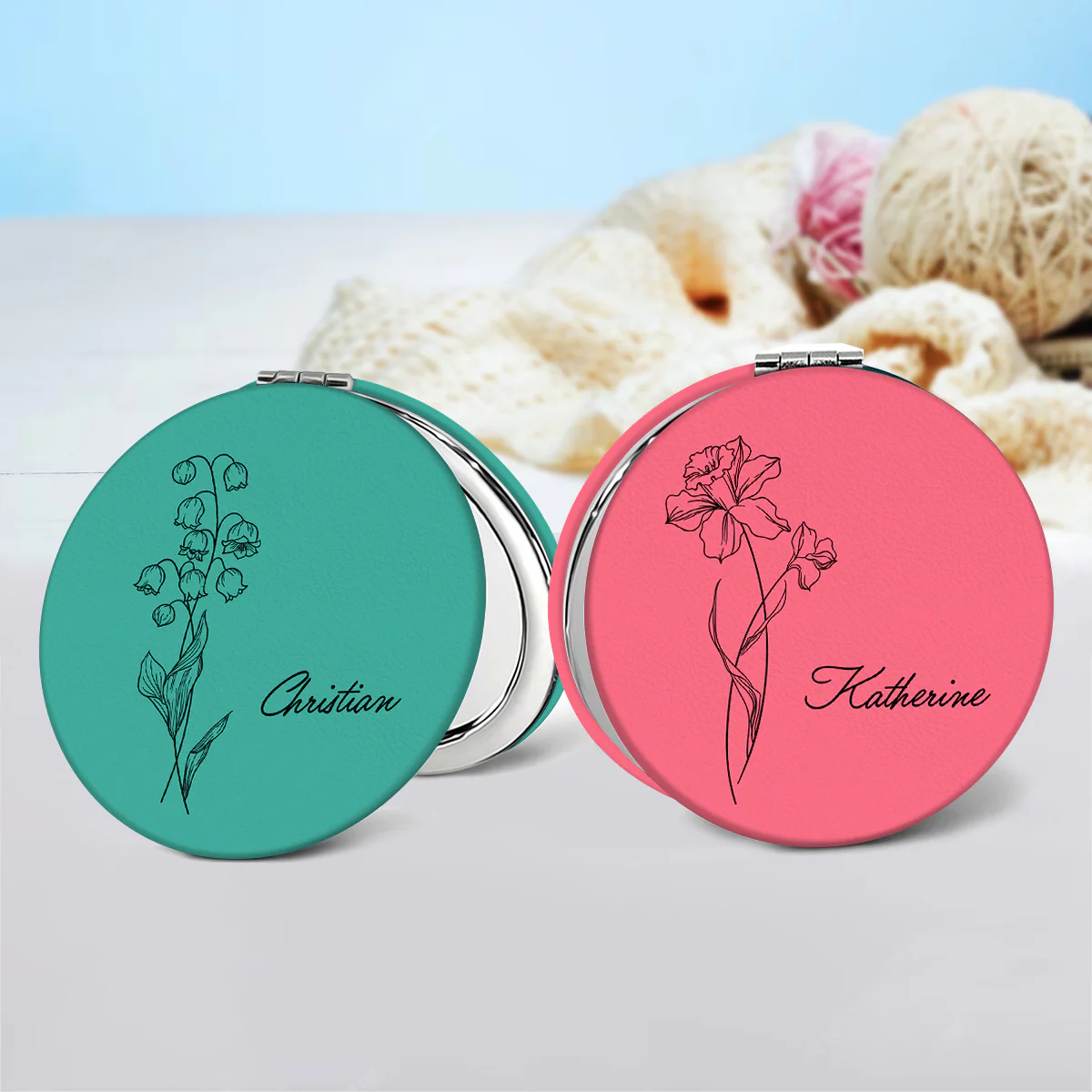 Birth Month Flower Personalized Circle Compact Mirror, Travel Size Mirror, Birthday Gifts, Birth Flower Gift - Image 4