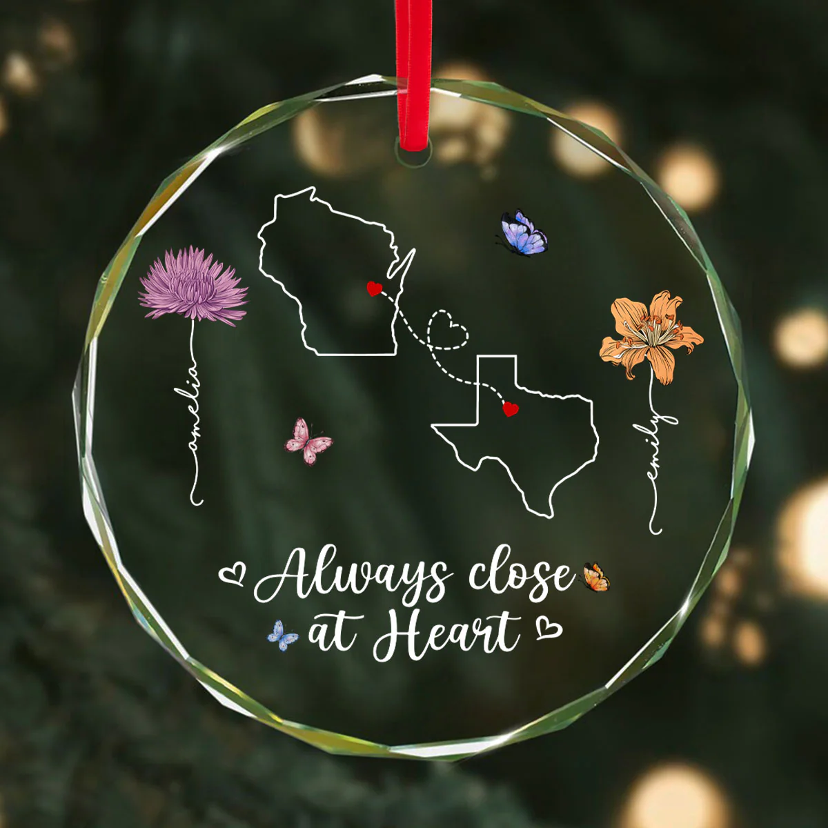 Birth Month Flowers Long Distance Besties Sisters Family Personalized Glass Ornament, Christmas Gift