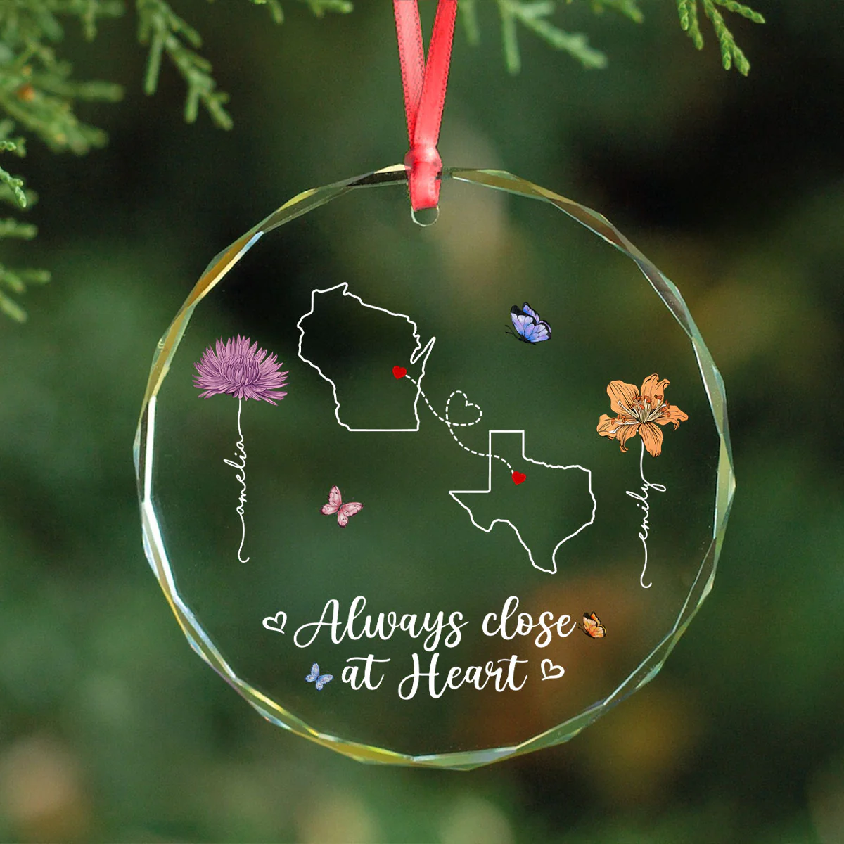Birth Month Flowers Long Distance Besties Sisters Family Personalized Glass Ornament, Christmas Gift - Image 3
