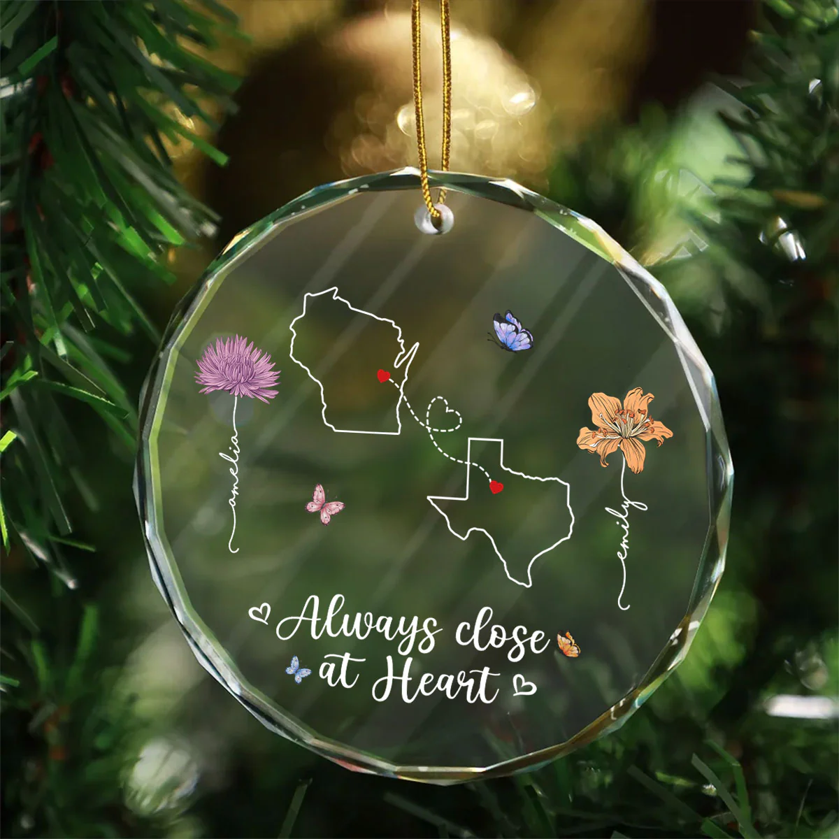 Birth Month Flowers Long Distance Besties Sisters Family Personalized Glass Ornament, Christmas Gift - Image 4
