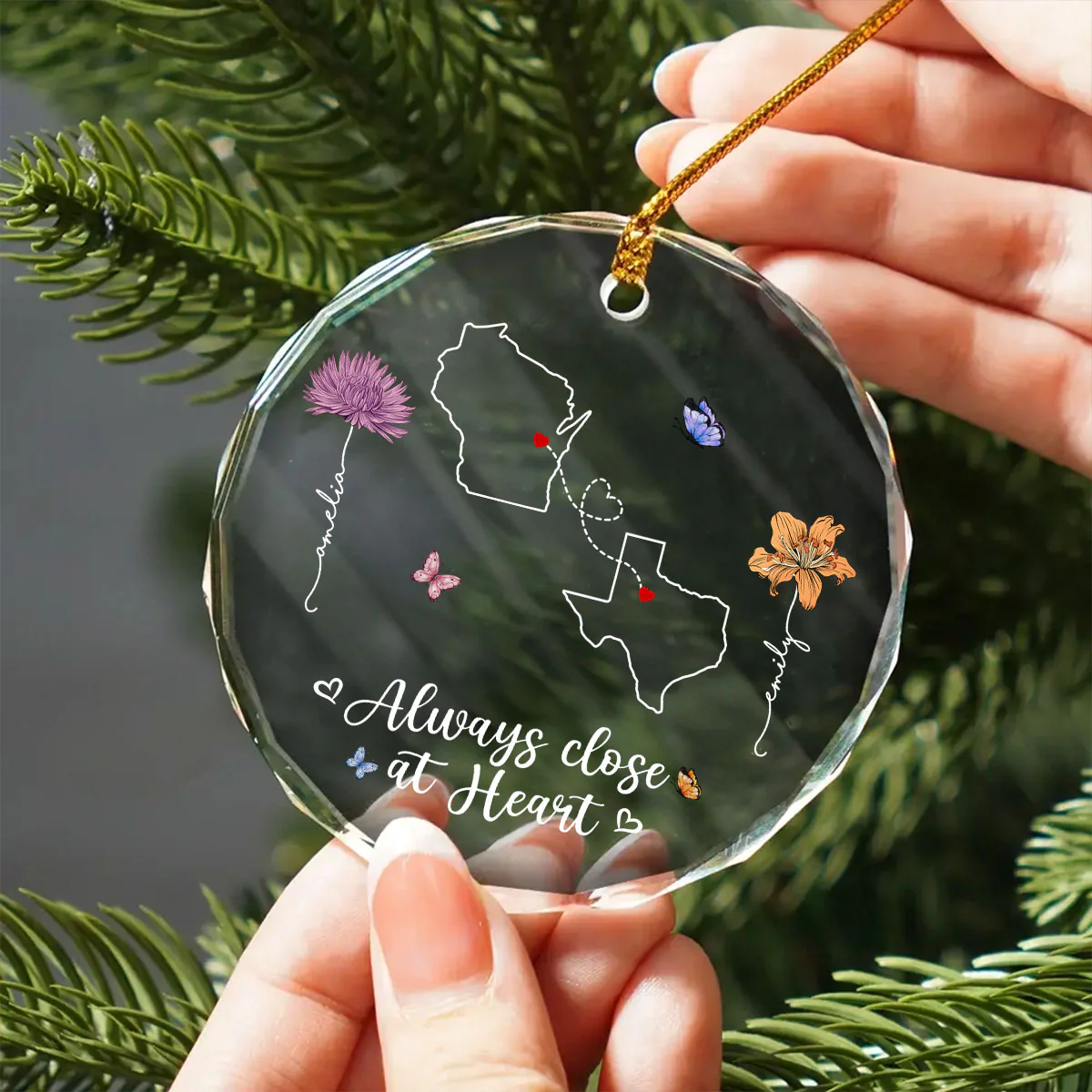 Birth Month Flowers Long Distance Besties Sisters Family Personalized Glass Ornament, Christmas Gift - Image 5