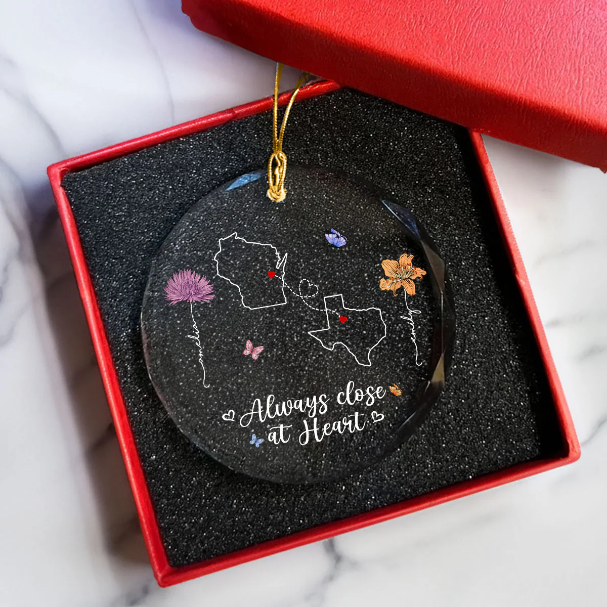 Birth Month Flowers Long Distance Besties Sisters Family Personalized Glass Ornament, Christmas Gift - Image 6
