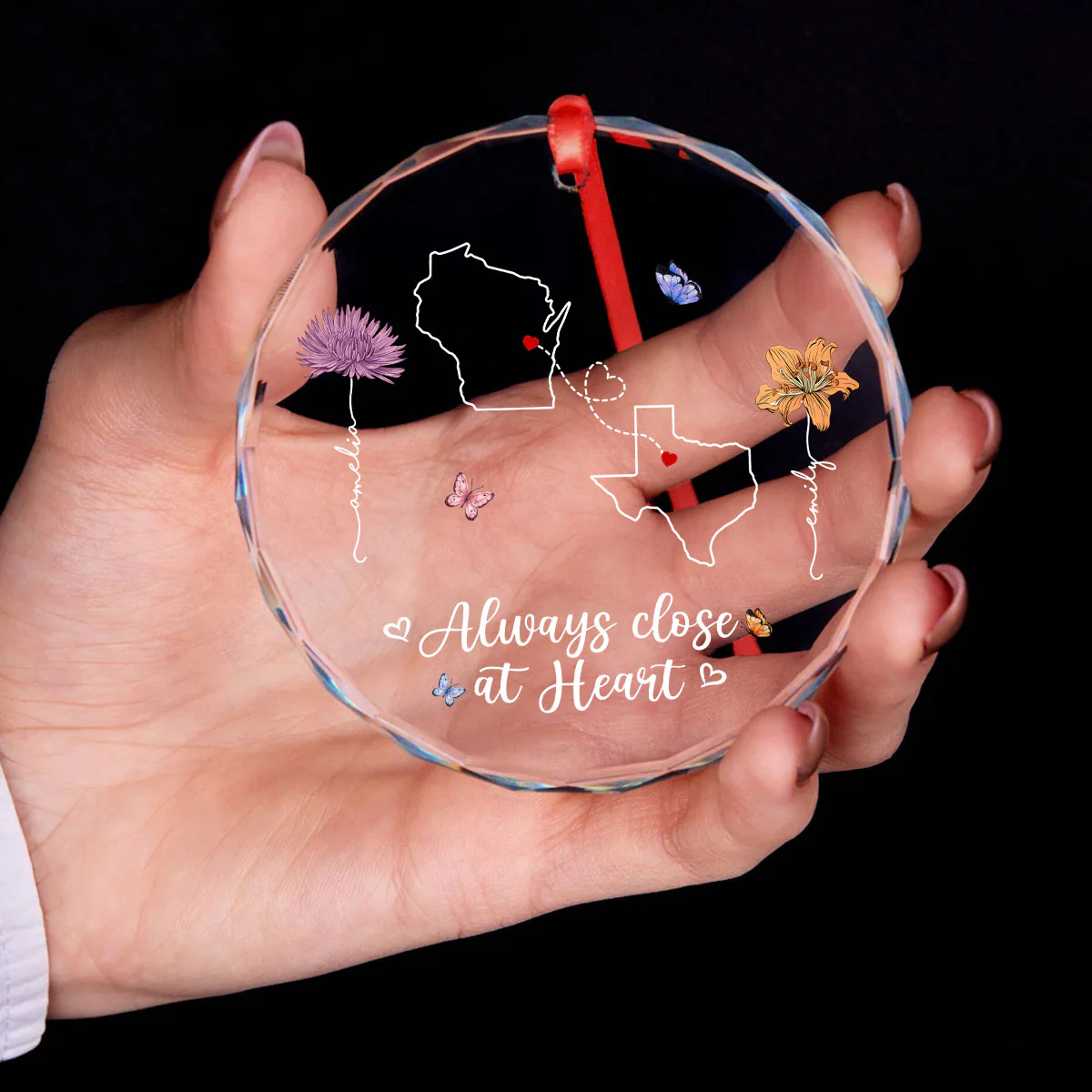 Birth Month Flowers Long Distance Besties Sisters Family Personalized Glass Ornament, Christmas Gift - Image 7