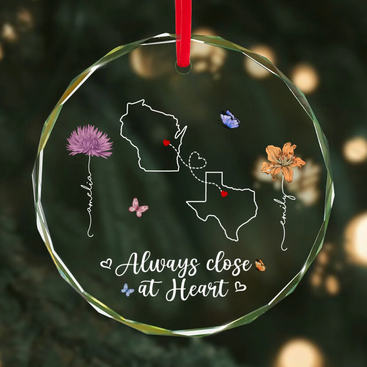 Birth Month Flowers Long Distance Besties Sisters Family Personalized Glass Ornament, Christmas Gift - Image 9