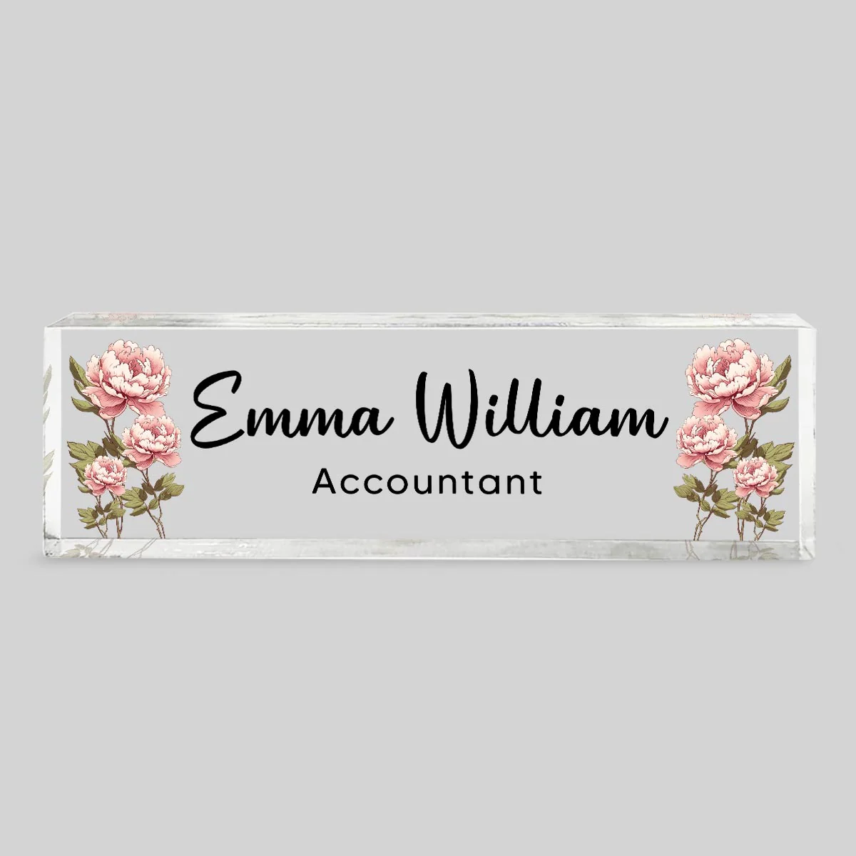 Birth Month Flowers Personalized Acrylic Desk Name Plate, Office Decor, Gift For Colleagues, Boss - Image 2