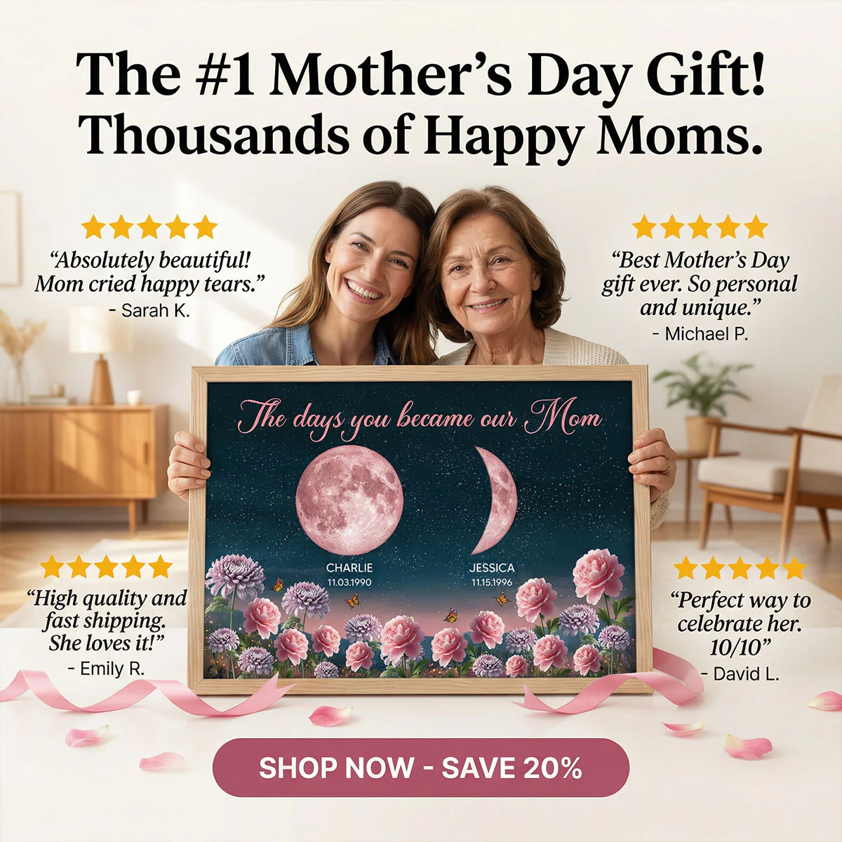 Birth Month Flowers The Day You Become Mum Grandma Custom Birth Moon Phase - Personalised Poster, Mother's Day Gift For Mum, Grandma - Image 10