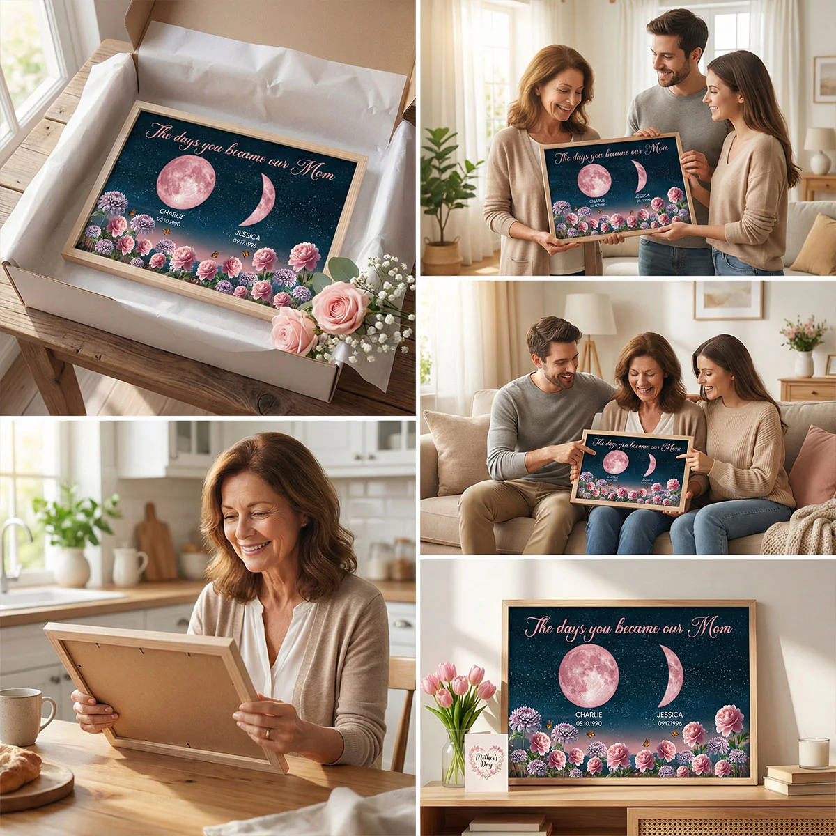 Birth Month Flowers The Day You Become Mum Grandma Custom Birth Moon Phase - Personalised Poster, Mother's Day Gift For Mum, Grandma - Image 11