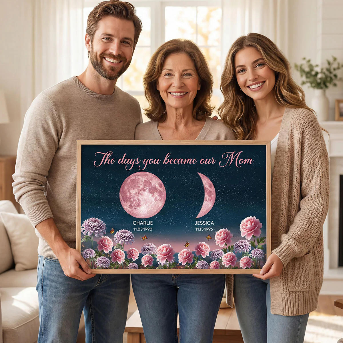Birth Month Flowers The Day You Become Mum Grandma Custom Birth Moon Phase - Personalised Poster, Mother's Day Gift For Mum, Grandma - Image 12