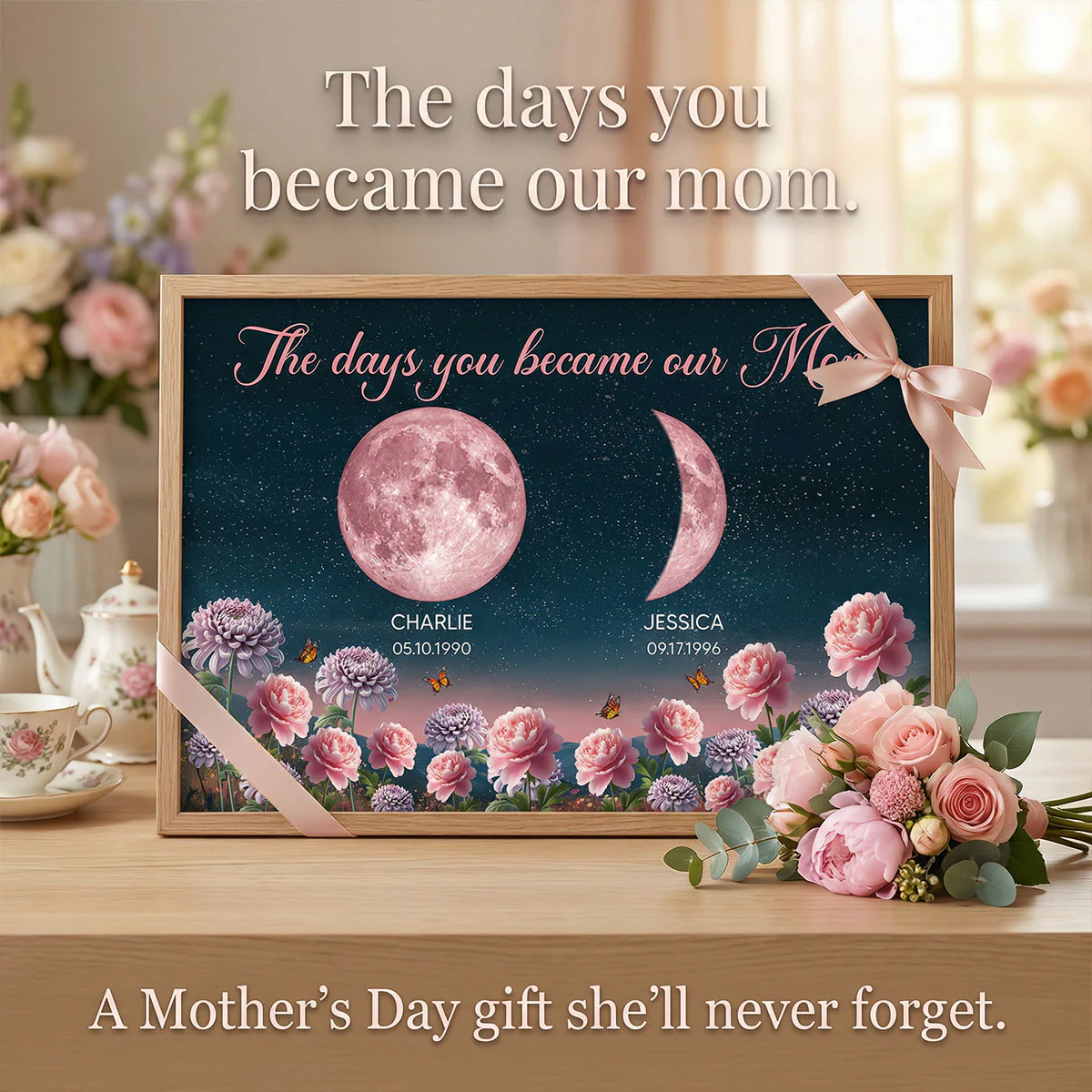 Birth Month Flowers The Day You Become Mum Grandma Custom Birth Moon Phase - Personalised Poster, Mother's Day Gift For Mum, Grandma - Image 14