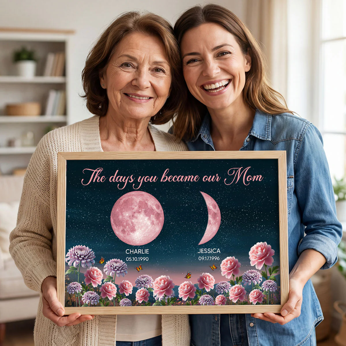 Birth Month Flowers The Day You Become Mum Grandma Custom Birth Moon Phase - Personalised Poster, Mother's Day Gift For Mum, Grandma - Image 4