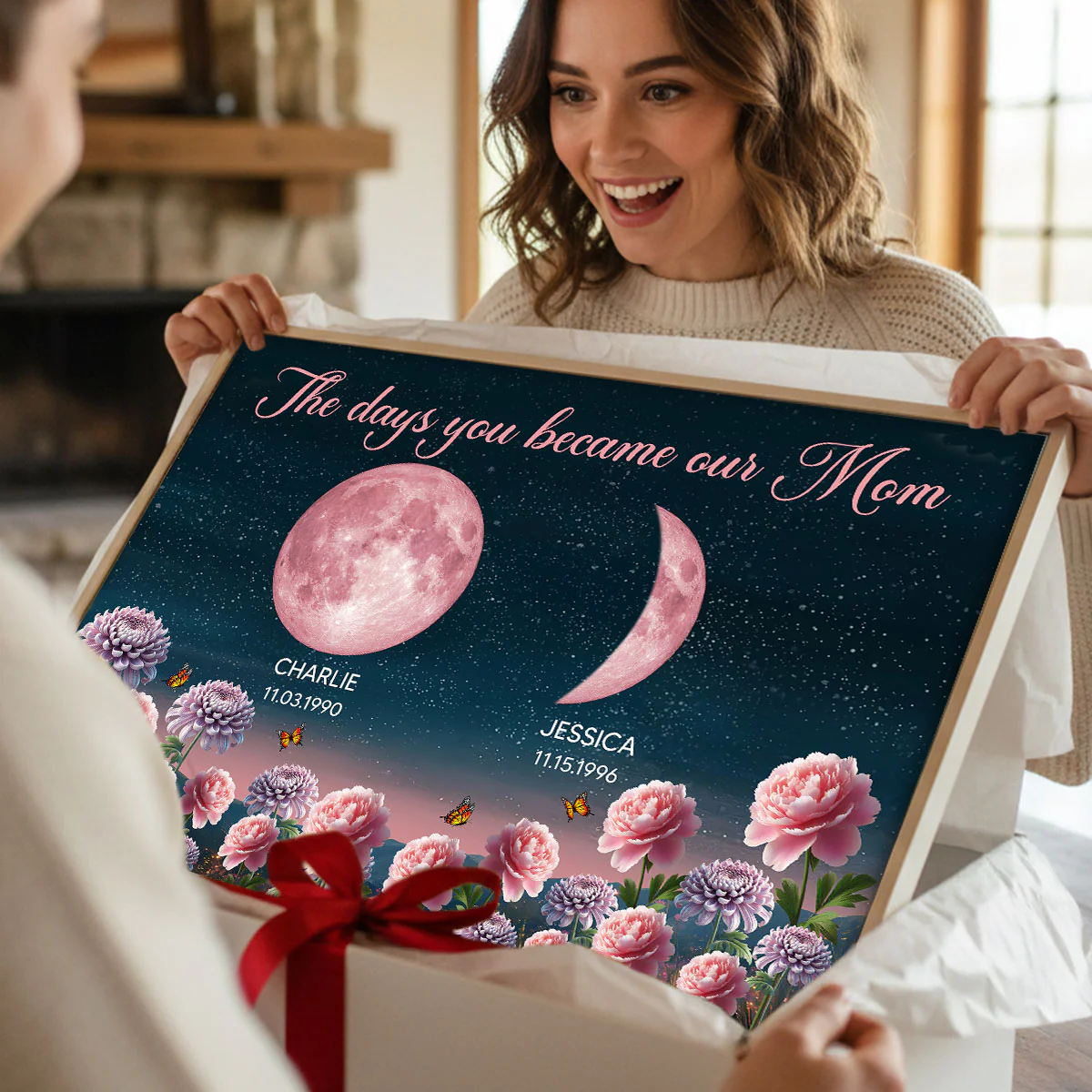 Birth Month Flowers The Day You Become Mum Grandma Custom Birth Moon Phase - Personalised Poster, Mother's Day Gift For Mum, Grandma - Image 6
