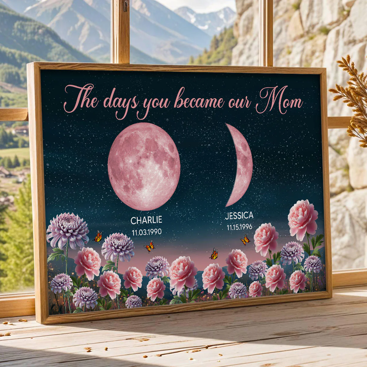 Birth Month Flowers The Day You Become Mum Grandma Custom Birth Moon Phase - Personalised Poster, Mother's Day Gift For Mum, Grandma - Image 8
