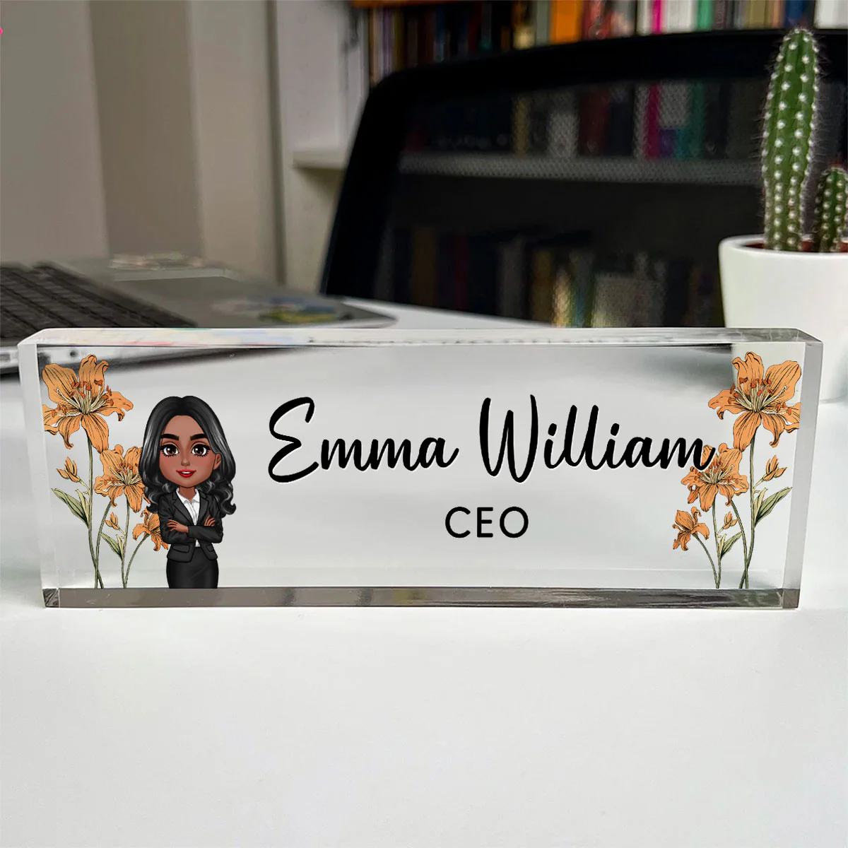 Birth Month Flowers Woman - Personalized Acrylic Desk Name Plate - Gift For Colleagues, Coworkers, Boss - Image 6