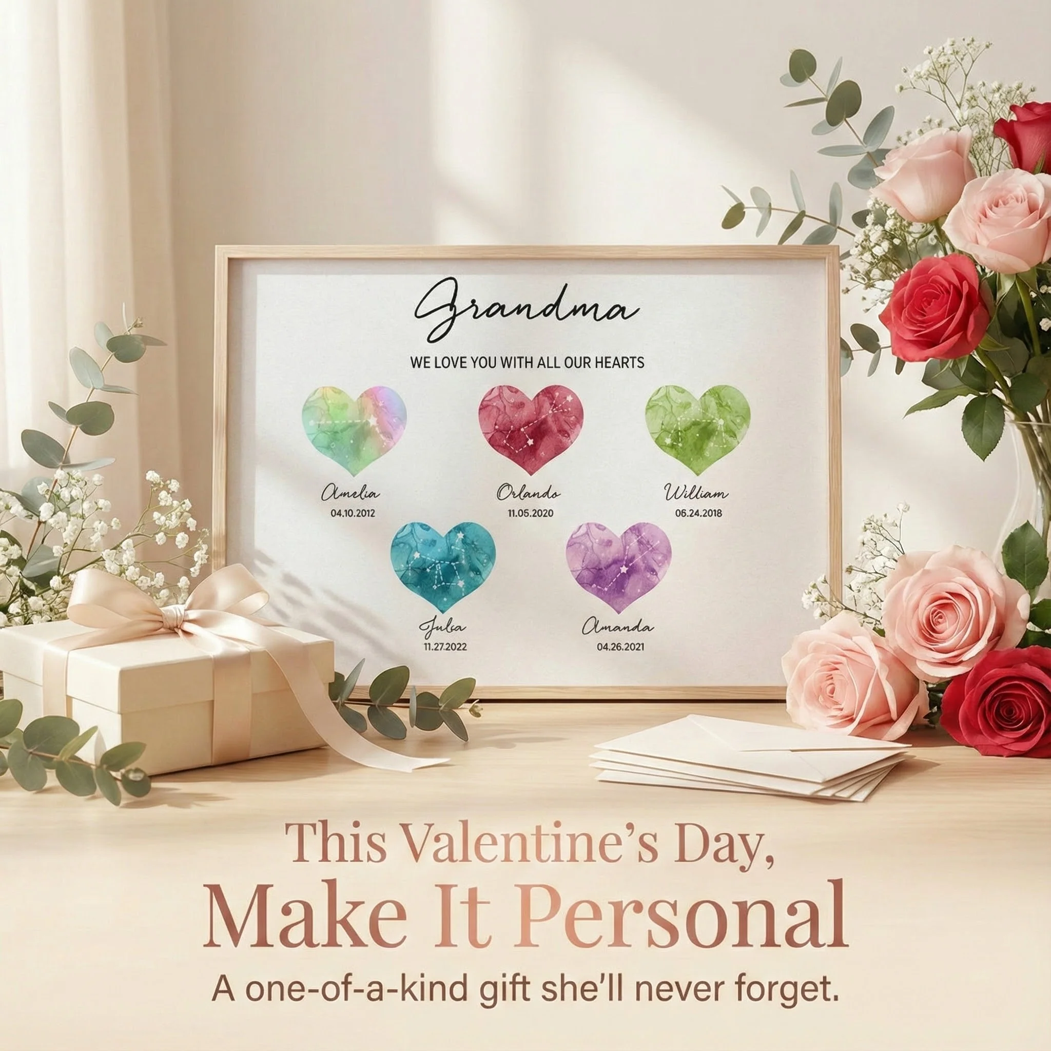 Birthstone Constellations Grandma Mom Personalized Poster, Valentine's Day Gift, Grandparents Day Gift, Gift for Her, Mom Gift, For Grandma - Image 4