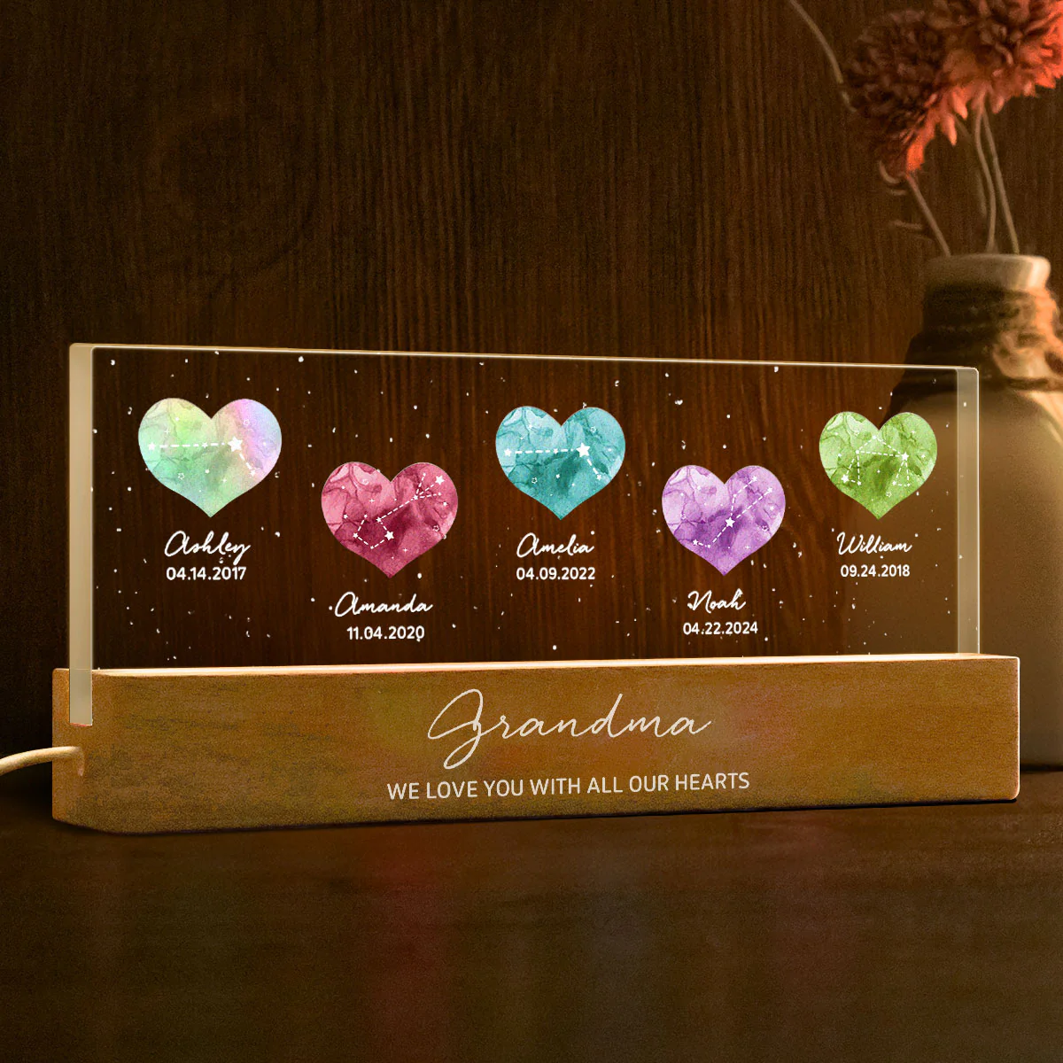 Birthstone Constellations Personalized Acrylic Block LED Night Light, Valentine's Day Gift, Grandparents Day Gift, Gift for Her, Mom Gift, For Grandma - Image 3