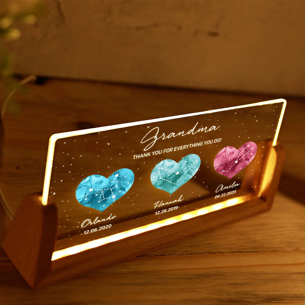 Birthstone Constellations Personalized U-Base Acrylic LED Night Light, Valentine's Day Gift, Grandparents Day Gift, Gift for Her, Mom Gift, For Grandma - Image 4