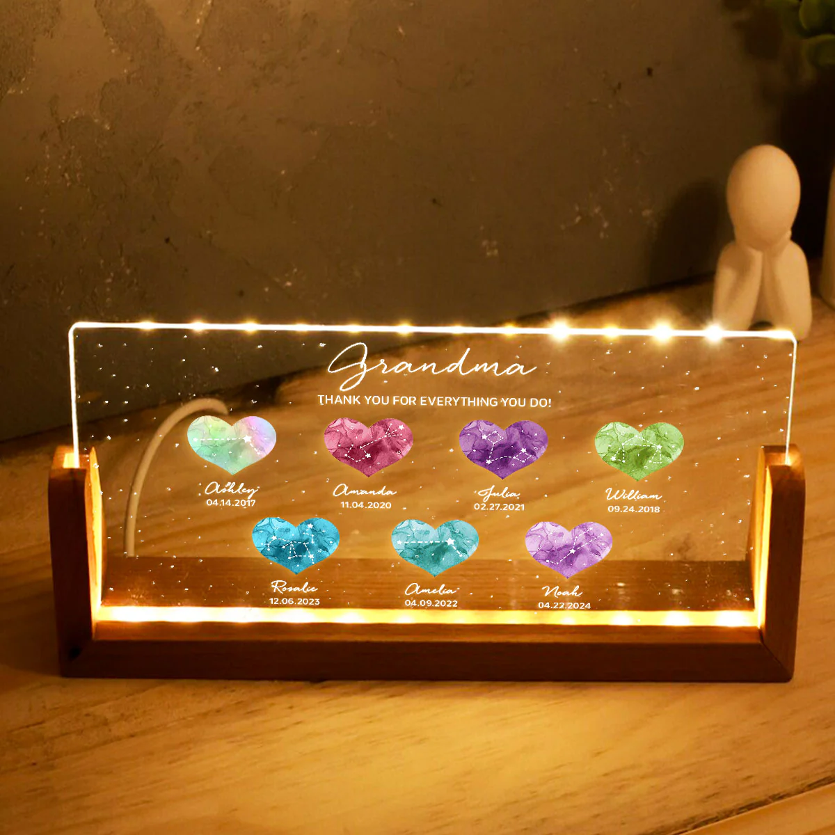 Birthstone Constellations Personalized U-Base Acrylic LED Night Light, Valentine's Day Gift, Grandparents Day Gift, Gift for Her, Mom Gift, For Grandma - Image 7