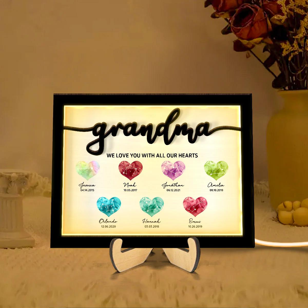 Birthstone Constellations Personalized 2-Layer Wooden Plaque With LED, Gift, Grandparents Day Gift, Gift for Her, Mom Gift, For Grandma