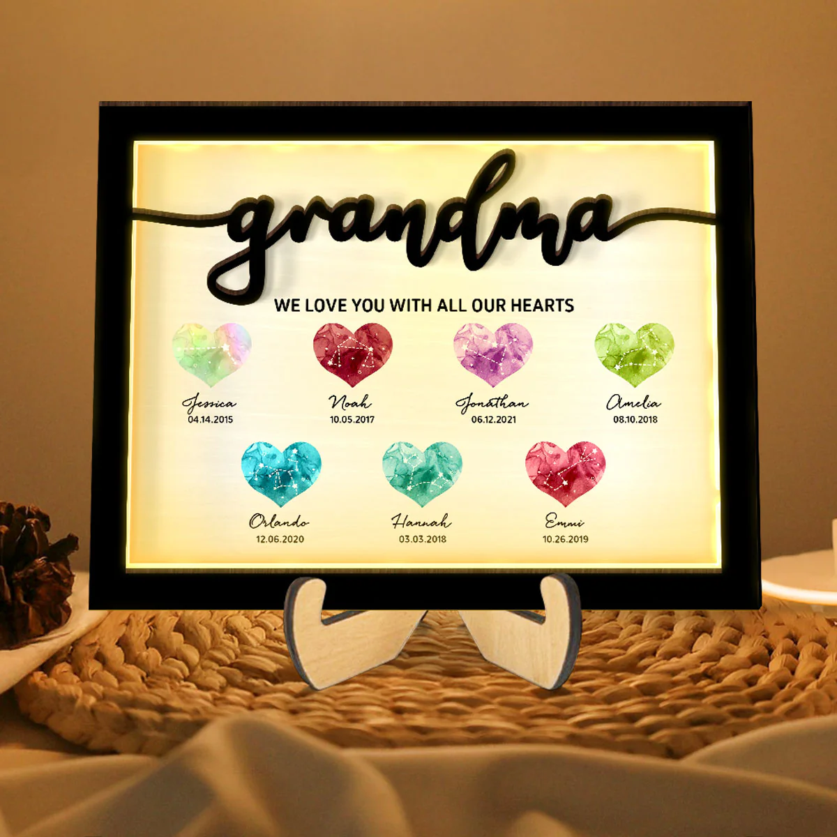 Birthstone Constellations Personalized 2-Layer Wooden Plaque With LED, Gift, Grandparents Day Gift, Gift for Her, Mom Gift, For Grandma - Image 3