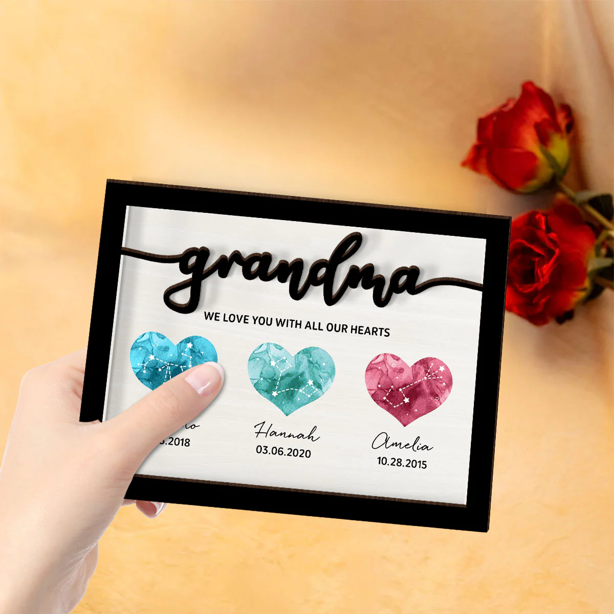 Birthstone Constellations Personalized 2-Layer Wooden Plaque With LED, Gift, Grandparents Day Gift, Gift for Her, Mom Gift, For Grandma - Image 4