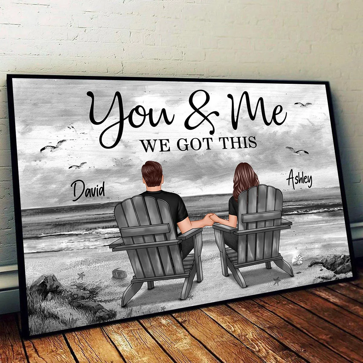 You And Me Eternal Love Beach Landscape Monochrome Personalized Poster, Heartfelt Gift For Him, For Her, Husband, Wife