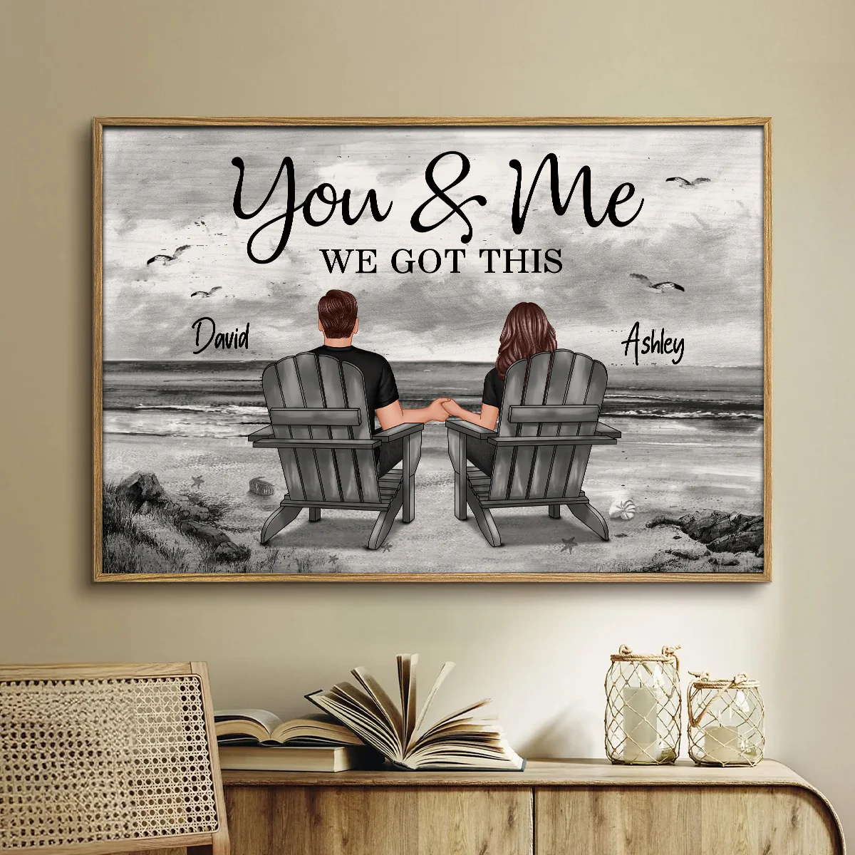 You And Me Eternal Love Beach Landscape Monochrome Personalized Poster, Heartfelt Gift For Him, For Her, Husband, Wife - Image 3