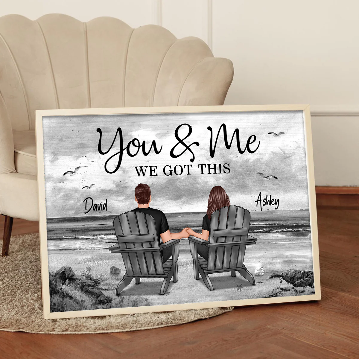You And Me Eternal Love Beach Landscape Monochrome Personalized Poster, Heartfelt Gift For Him, For Her, Husband, Wife - Image 6